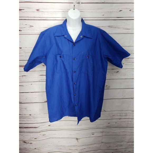 Red Kap Mens Blue‎ Button Down Shirt size Large Short Sleeve Collared Neck Blue - Picture 1 of 5